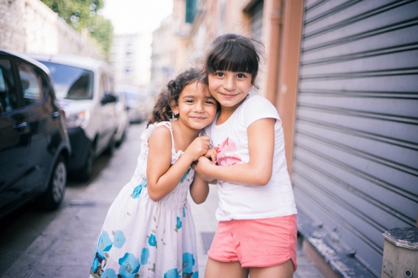 Little girls hugging