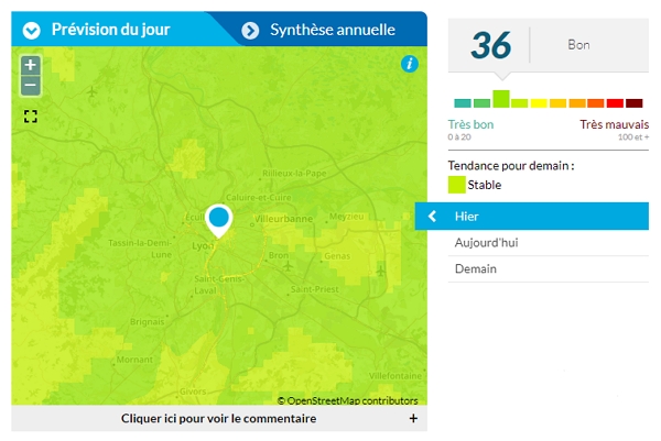 Air quality in Lyon on 24/03/2020