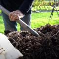 A shovel in a heap of compost