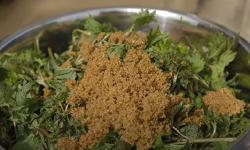 A bowl of nettle with brown sugar