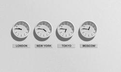 Four clocks for London, New-York, Moscow and Tokyo time
