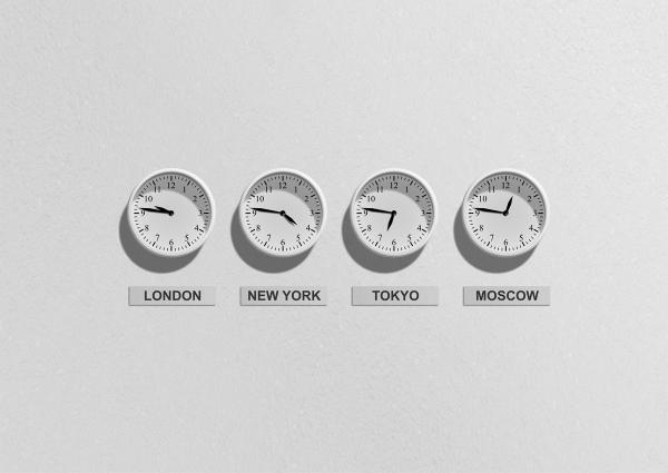 Four clocks for London, New-York, Moscow and Tokyo time